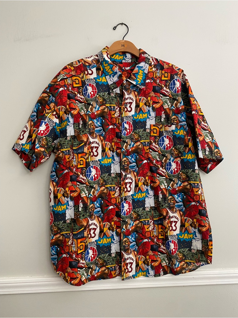 Vintage Homemade Basketball Graphic Streetwear Button Shirt - XL